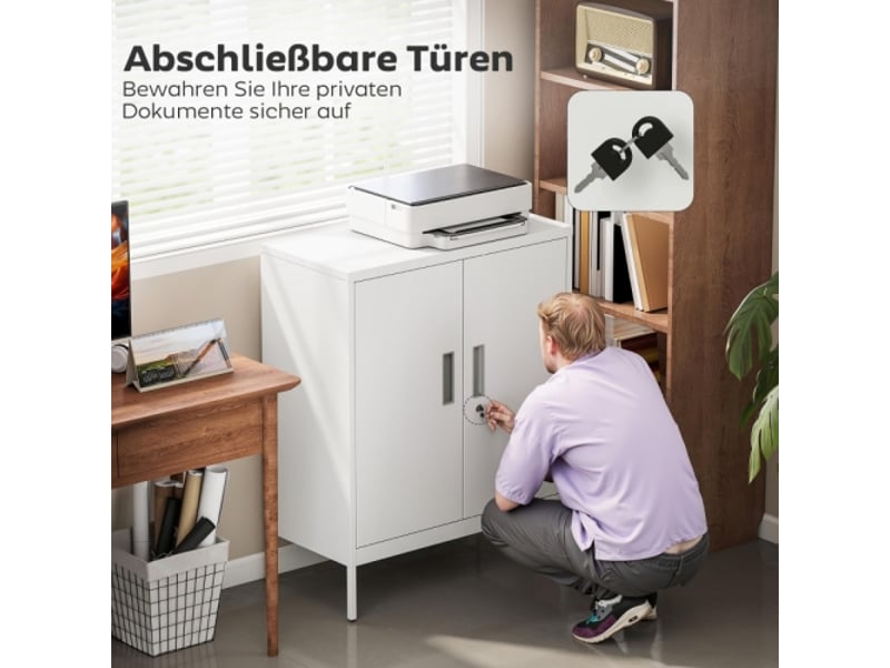  Armoire métallique blanche verrouillable 2 portes, étagères réglables, bureau, maison et garage  - Conforama B