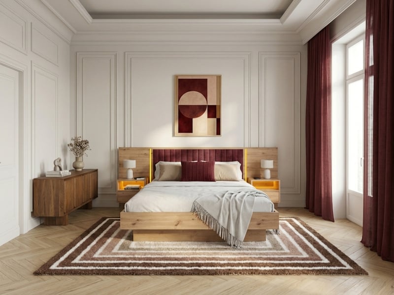 Bobochic lit coffre avec leds riad et chevets intégrés rouge 180x200 RIAD - Conforama B