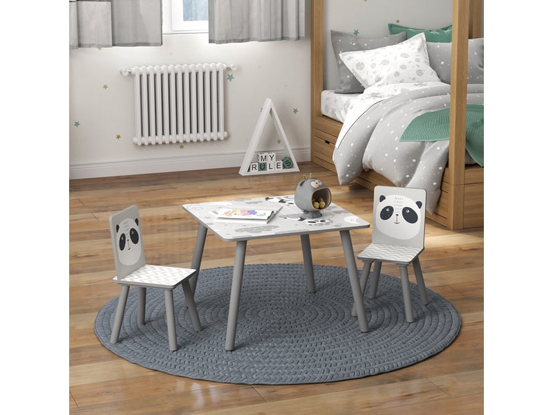  Ensemble table et 2 chaises pour enfants de 3 à 8 ans, en mdf et pin, gris.  - Conforama C