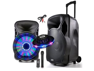 Enceinte party light sound mobile 1000w party-15 à leds rvb - usb-bt-sd-fm + effet ovni + câble pc