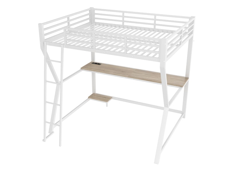  Lit mezzanine blanc 140 × 200 cm, bureau, led, usb, prise et support pour console  - Conforama D