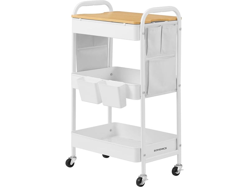  Chariot de rangement multi-usage 30,6 x 44,3 x 74,2 cm 3 niveaux 10 kg par étage design moderne en acier blanc 12_0011490  - Conforama A