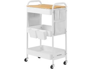 Chariot de rangement multi-usage 30,6 x 44,3 x 74,2 cm 3 niveaux 10 kg par étage design moderne en acier blanc 12_0011490