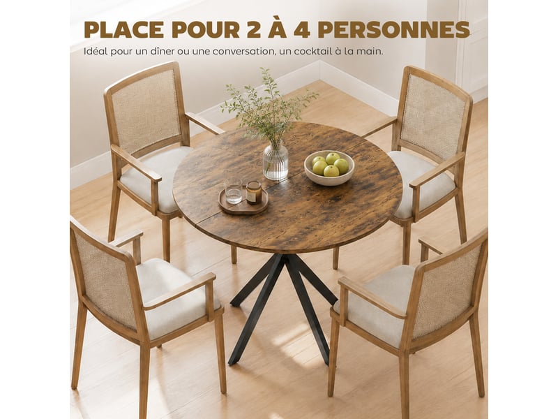  Table à manger ronde pour 2 personnes avec plateau aspect bois et piètement croisé en acier, rustique brun  - Conforama A