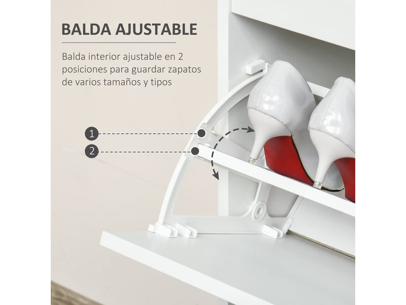  Meuble à chaussures 4 portes, étagère étroite avec tablettes réglables et amovibles, capacité 16 paires, pour entrée, couloir, 98 x 24 x 83 cm, blanc  - Conforama E