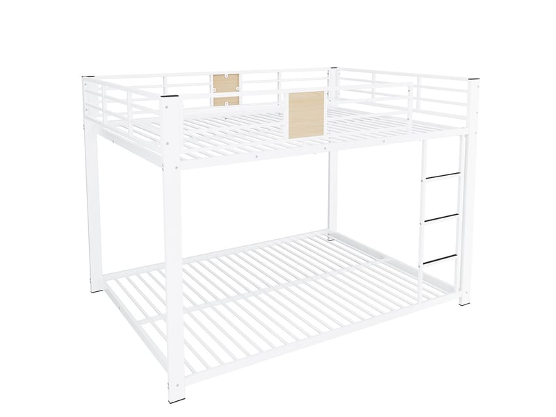  Lit superposé 140x200 cm en métal, coloris white + deep walnut, échelle montable gauchedroite et pads anti-dérapants  - Conforama A