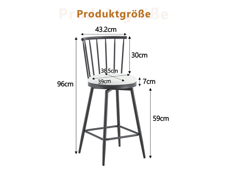  Tabouret de bar avec dossier incurvé et assise rembourrée en pu, style industriel blanc  - Conforama D