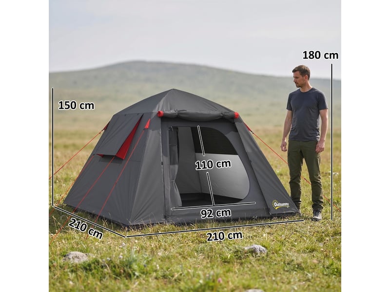  Tente camping 2 pers., dôme imperméablecoupe-vent 3000 mm, 2 portes, 2 fenêtres moustiquaire, 2 latérales, sac.  - Conforama E