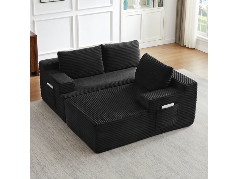 Canapé d'angle l 238x152 cm modulable - assise profonde style cloud avec ressorts ensachés - velours côtelé noir - Conforama E