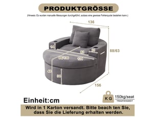 Fauteuil lounge 1 place avec repose-pieds – gris – velours côtelé, rangement latéral et porte-gobelets