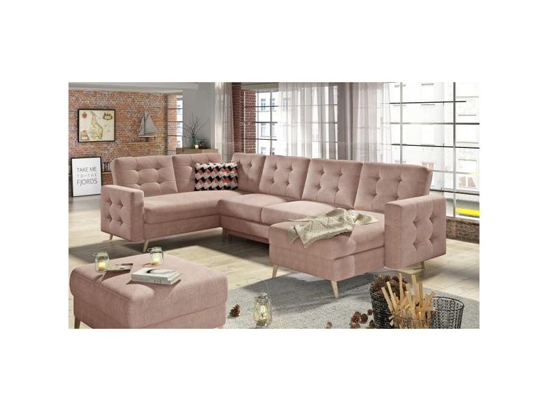 Canapé d'angle panoramique convertible hasgard u 326x202 cm rose velours - Conforama B