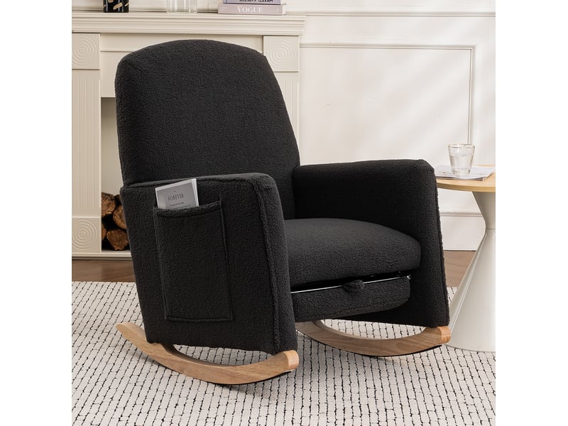  Fauteuil à bascule ergonomique avec repose-pieds et dossier haut, en tissu teddy gris foncé, 67 × 126 × 98 cm  - Conforama C