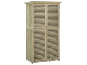 Armoire de jardin avec 2 portes à lamelles, 3 étagères et toit incliné en asphalte pour extérieur, 87 × 46,5 × 160 cm
