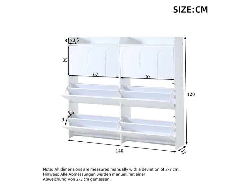  Meuble à chaussures avec 6 portes abattantes et 12 compartiments pour entrée en mdf blanc 140 × 25 × 120 cm  - Conforama E