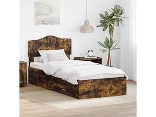 Lit adulte, lit simple, cadre de lit chêne fumé 100x200cm bois d'ingénierie cf5780