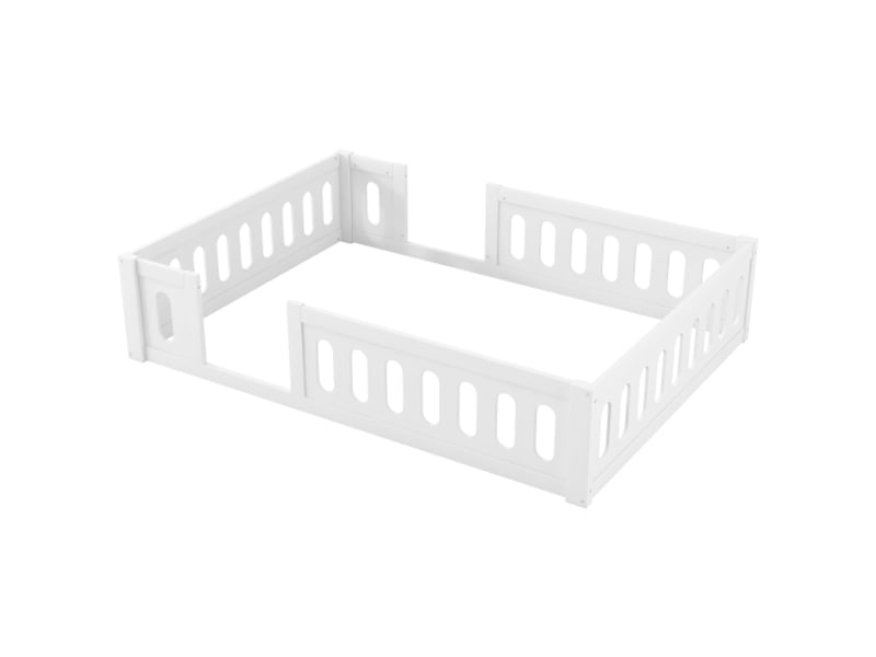 Lit enfant 140x200 cm, lit 2 places avec barrière de sécurité, en bois, sans matelas, blanc - Conforama E