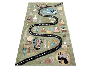 Tapis fun route pour enfants, rue, animaux vert 120x170 cm