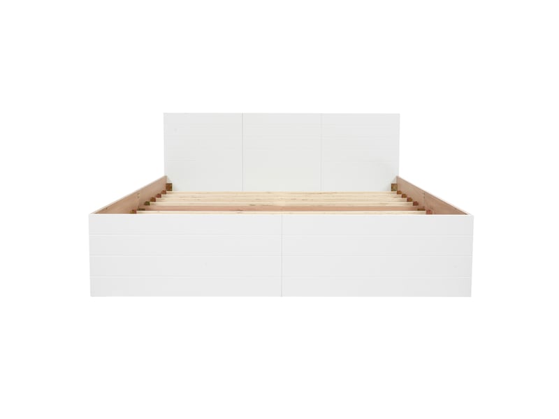  Lit double 160x200 cm blanc et chêne clair, bois et mdf, avec 2 tiroirs de rangement et sommier à lattes  - Conforama E