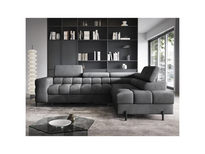  Canapé d'angle droit convertible gris foncé 5 places ferrum assise confort 276x93x200cm  - Conforama E