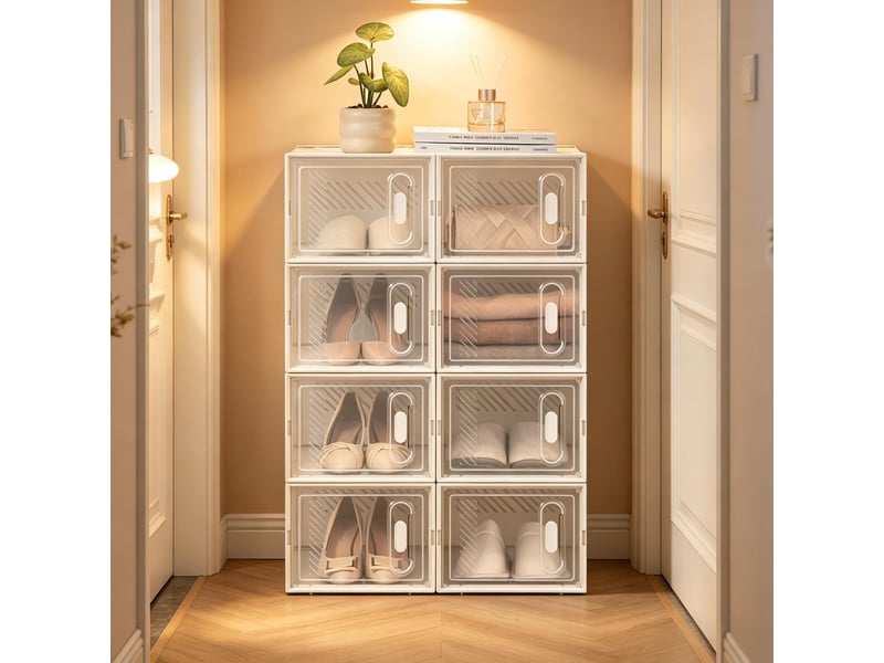 Boîtes rangement modèle modular, 8 pièces empilables, chaussures, livres, jouets, placard, salle bain - Conforama B