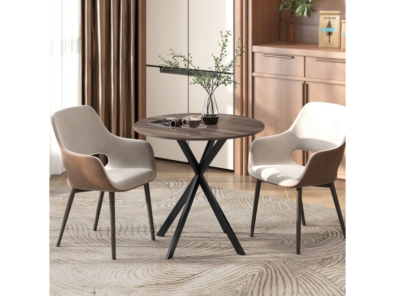  Table à manger ronde pour 2 personnes avec plateau aspect bois et piètement croisé en acier, marron  - Conforama D