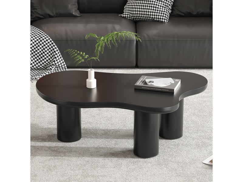  Table basse forme nuage noire 107 cm, plateau en mdf laqué et pieds cylindriques en pvc, design moderne  - Conforama B