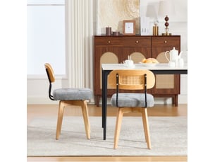Lot de 2 chaises pivotantes 360° 43x50x77 cm – gris – dossier en rotin tressé, assise rembourrée en chenille