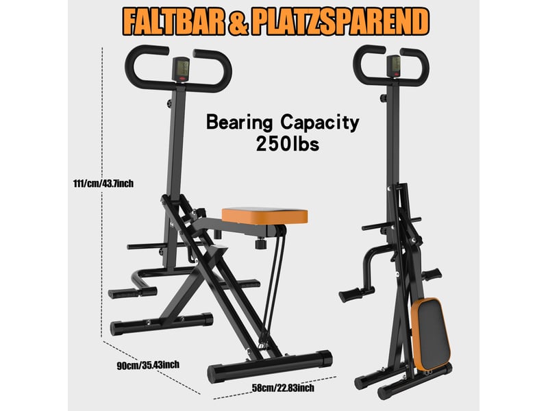  Machine de squat pliable 90x58x111 cm noire, abs, caoutchouc et acier q235 avec bandes de résistance  - Conforama B