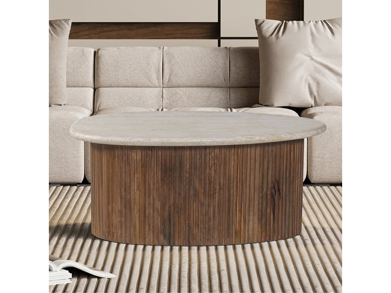 Table basse en travertin et bois de manguier 90 cm  - Conforama B