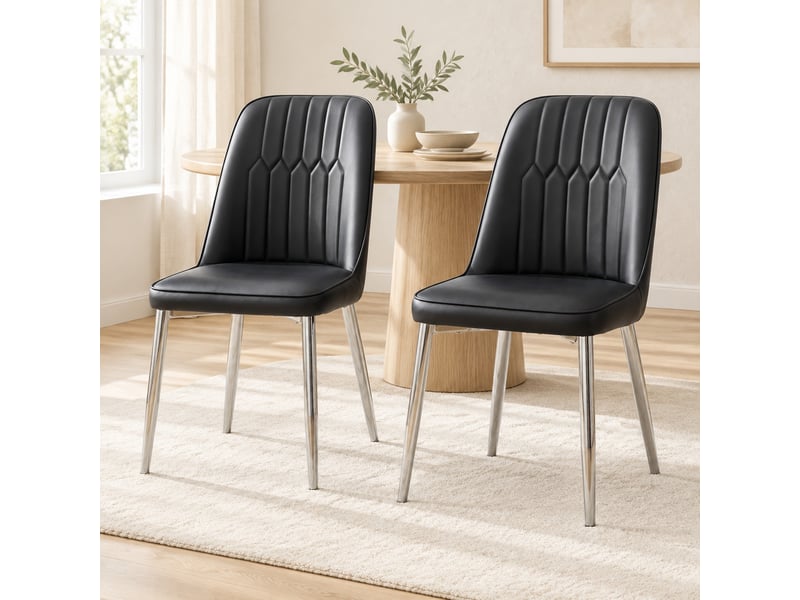  Lot de 2 chaises de salle à manger,ergonomiques,similicuir et métal argenté,noir  - Conforama B