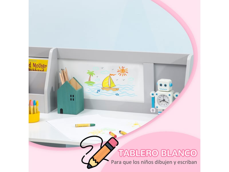  Bureau enfant avec chaise, tableau blanc et rangement gris 90 x 45 x 85 cm  - Conforama W