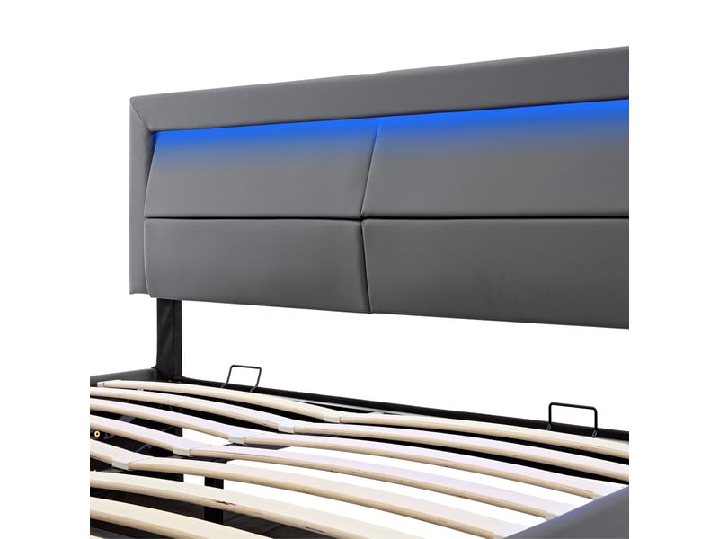  Lit adulte 140x190cm,lit coffre en pu avec connexion usb(supporte le chargement sans fil et filaire) et lumière led,gris lit adulte gris - Conforama E