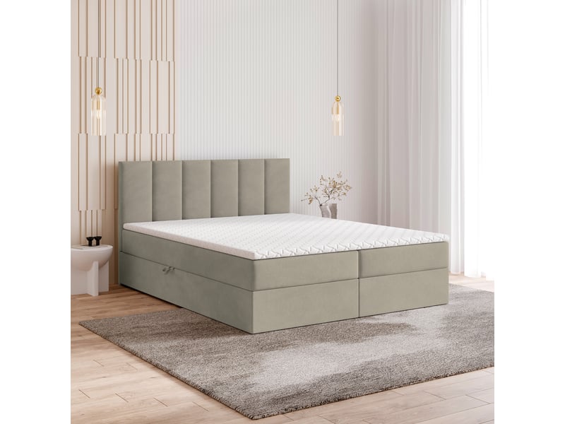 Boxspring meril 200x200 cm, lit complet avec matelas, beige - Conforama B