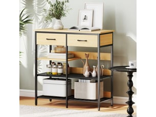 Étagère cuisine salon 3 niveaux - buffet bois naturel avec 2 tiroirs et 3 étagères ouvertes - 90x40x91 cm