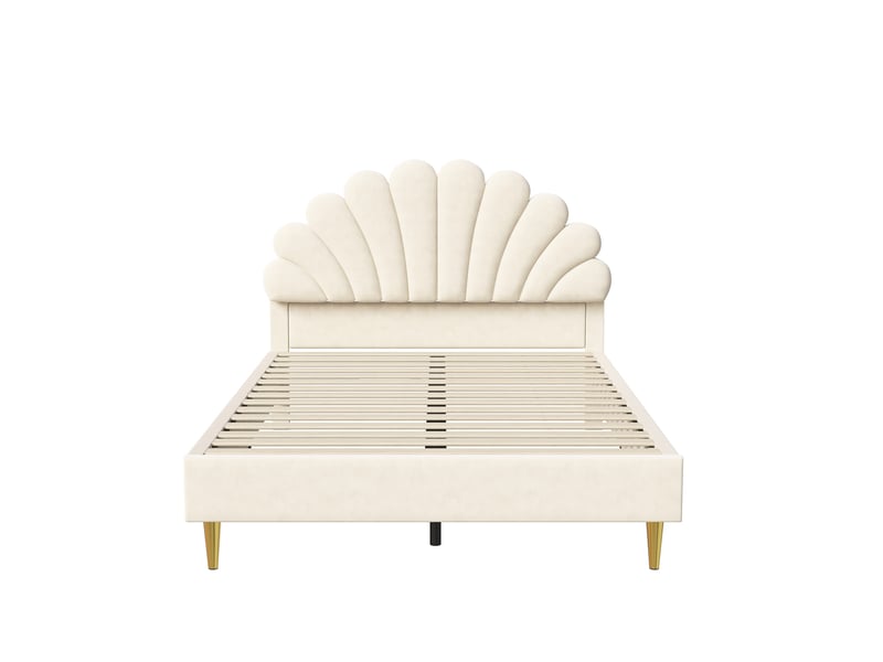  Lit double enfant 140 x 200 avec sommier à lattes, lit fille rembourré avec tête de lits en forme de pétale, velours (matelas non inclus)  - Conforama R