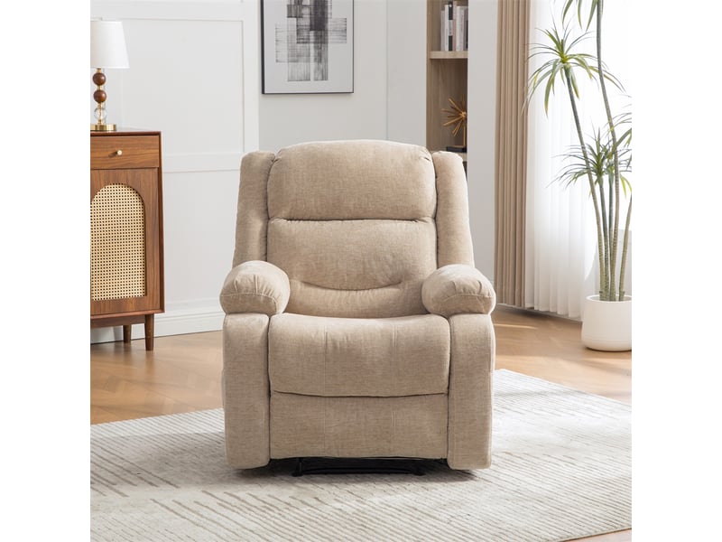  Fauteuil relax électrique - aide au levage, massage vibrant &amp; chaleur - dossier inclinable, porte-gobelets - chenille kaki clair  - Conforama C