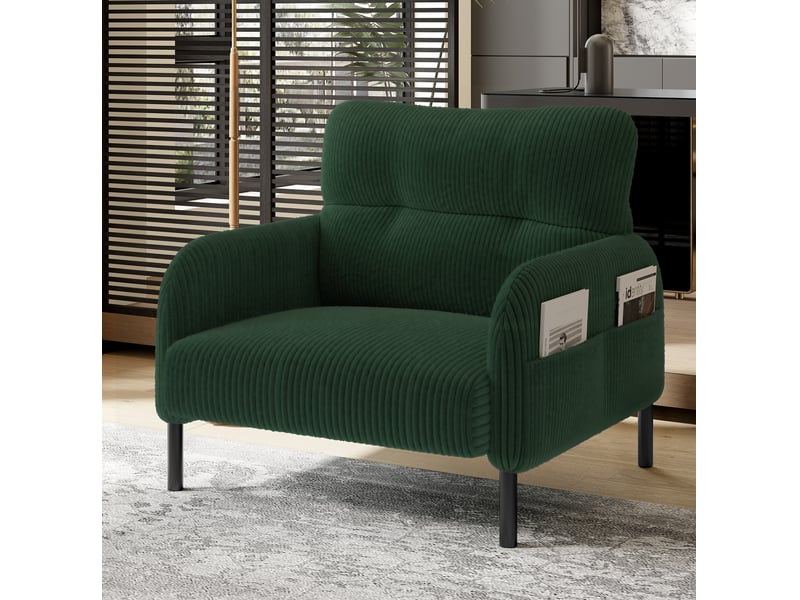  Fauteuil en velours côtelé emerald avec poches latérales et pieds en métal  - Conforama B