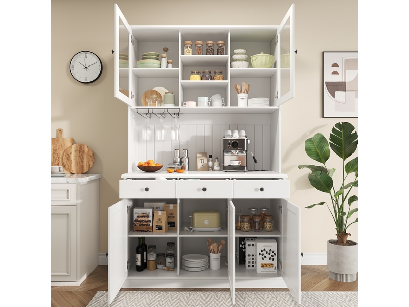  Buffet haut blanc avec portes vitrées et prises 120 x 40 x 191 cm Fay Lum - Conforama E