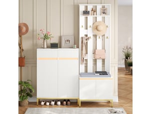 Ensemble de vestiaire d'entrée 80 x 35 x 103 cm blanc mdf et panneaux de particules, banc et rangement
