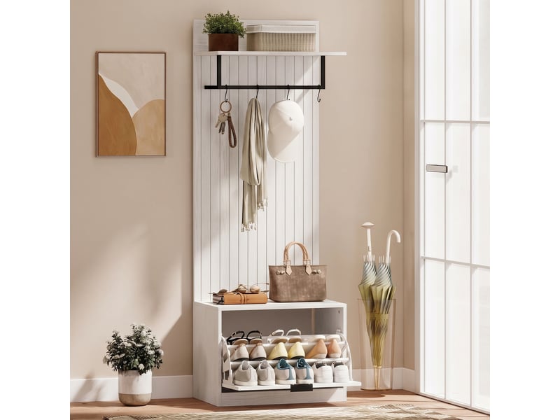  Meuble d'entrée porte-manteau 5 en 1 blanc  - Conforama B