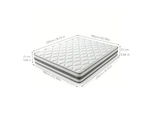 Matelas 160x200 cm TCQPZ Ressorts ensachés + mousse soutien Très ferme épaisseur 25 cm