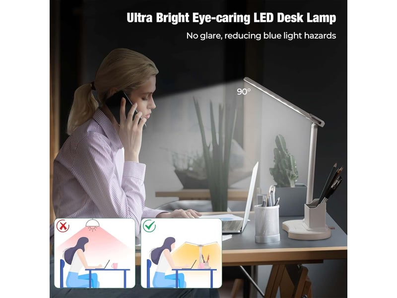  Lampe de bureau led portable et pliable – 3 niveaux de luminosité, 3 couleurs, protection des yeux, tactile  - Conforama E