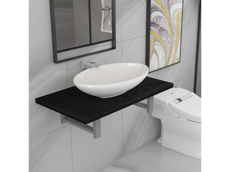  Meuble de salle de bain, armoire salle de bain en deux pièces céramique noir cf65445  - Conforama B