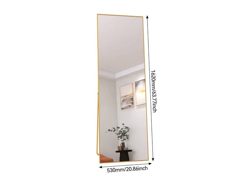  Miroir sur pied 162x53cm doré - miroir mural pleine longueur - cadre en alliage d'aluminium - verre trempé hd anti-explosion  - Conforama A