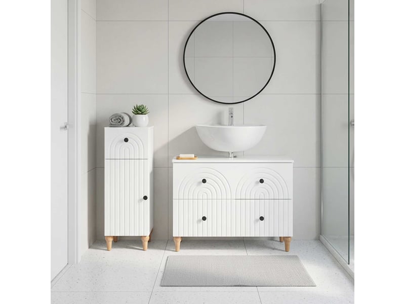 Ensemble de 2 meubles de salle de bain alkmaar blanc brillant cf63039 - Conforama B