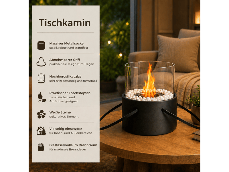  Zmh cheminée éthanol de table portable métal noir pour balcon terrasse camping  - Conforama D
