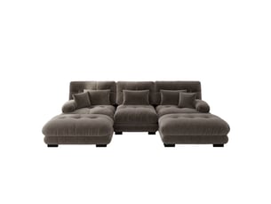 Canapé modulable d'angle en u avec ottoman, canapé salon profond en chenille marron, design moderne pour grand salon