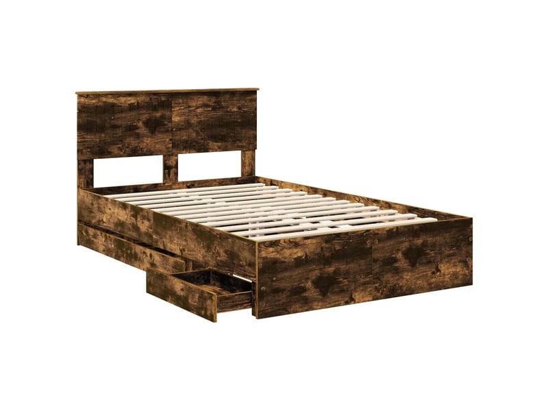  Lit double- lit adulte -  cadre de lit chêne fumé 120 x 190 cm bois ingénierie  - Conforama D