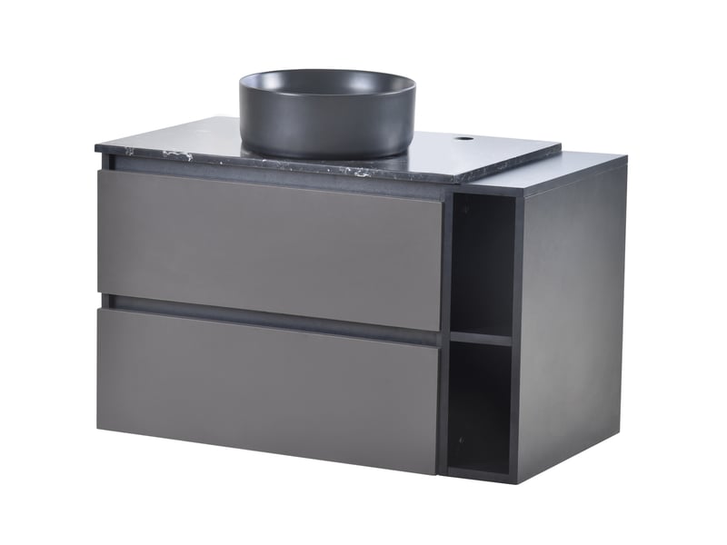  Meuble rangement salle de bain avec vasque et tiroirs mdf noir gris design moderne homvra  - Conforama A