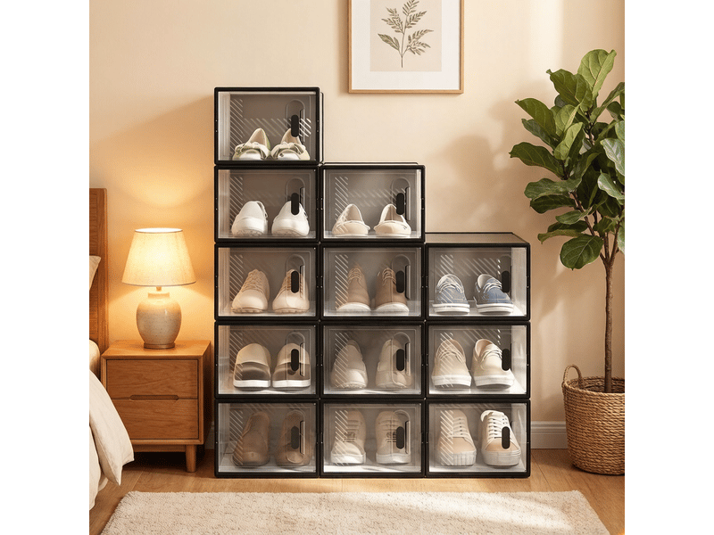 Boîtes rangement modèle modular, 12 pièces empilables, chaussures, livres, jouets, placard, salle bain - Conforama E